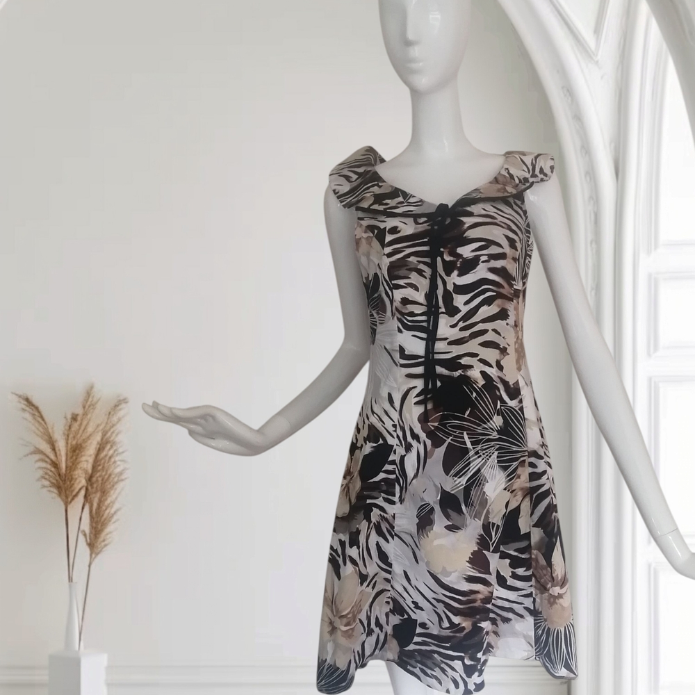 Black and White Ruched Mini Sundress